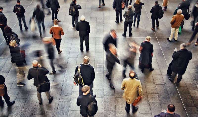 High angle view of commuters passengers and business travellers